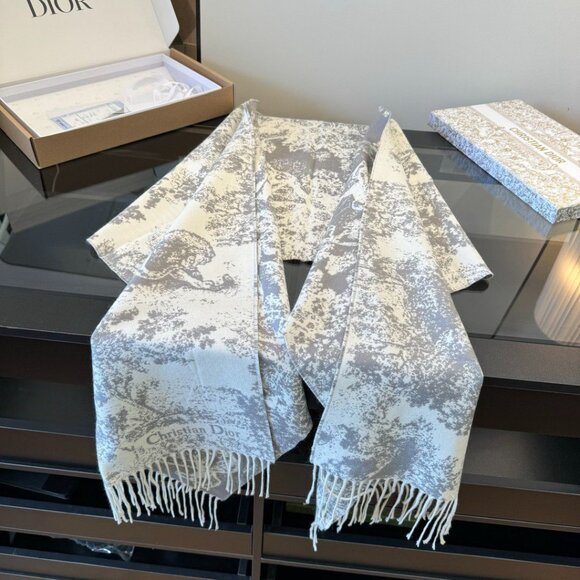 DIOR Women's Pattern Print Wool Yarn Scarf White - Picture 1 of 7